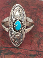 Beautiful Native American Indian Ring Turquoise Sterling Silver Shadowbox Signed LB Size 9 Southwestern