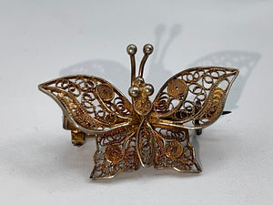 Victorian Edwardian 800 Silver Gold Vermeil Filigree Butterfly Brooch