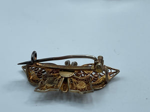 Victorian Edwardian 800 Silver Gold Vermeil Filigree Butterfly Brooch