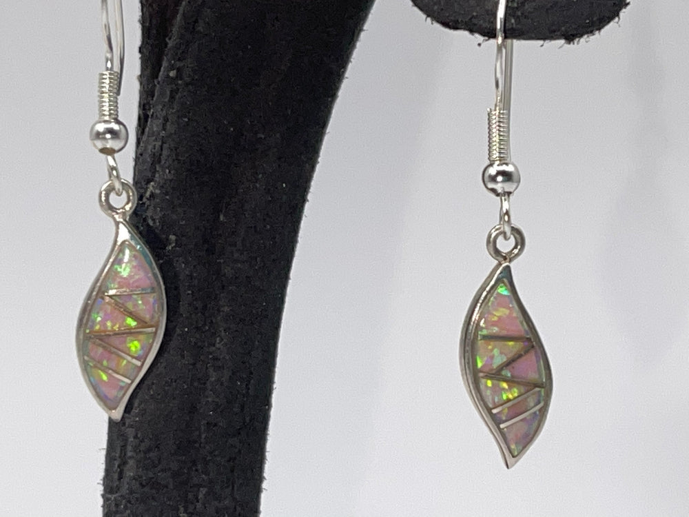 Vintage Inlaid Fire Opal Drop Earrings Southwestern Sterling Silver 925