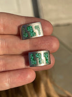 Vintage Malachite & Sterling Silver Earrings - Aztec Mexico - Rectangular Southwestern