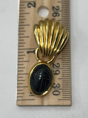 Vintage Gold Tone Black Onyx Stones Clip on Earrings & Pendant