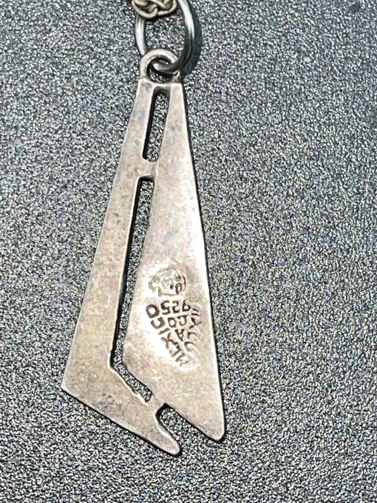 Vintage Taxco Mexico Pendant Necklace Made of Sterling Silver 925 & Turquoise Gemstones Modernist Abstract