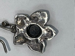 Vintage Black Onyx Sterling Silver 925 Dangle Flower Earrings