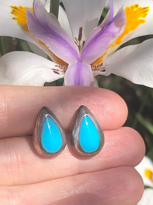 Vintage Sterling Silver Turquoise Teardrop Earrings - Native American Indian