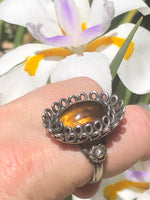 Vintage Mexico Tiger's Eye Sterling Silver Ring Size 8 - 925 Tigerseye Gemstone