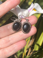 Vintage Black Onyx Gemstone Earrings - Mexico Sterling Silver Earrings 925