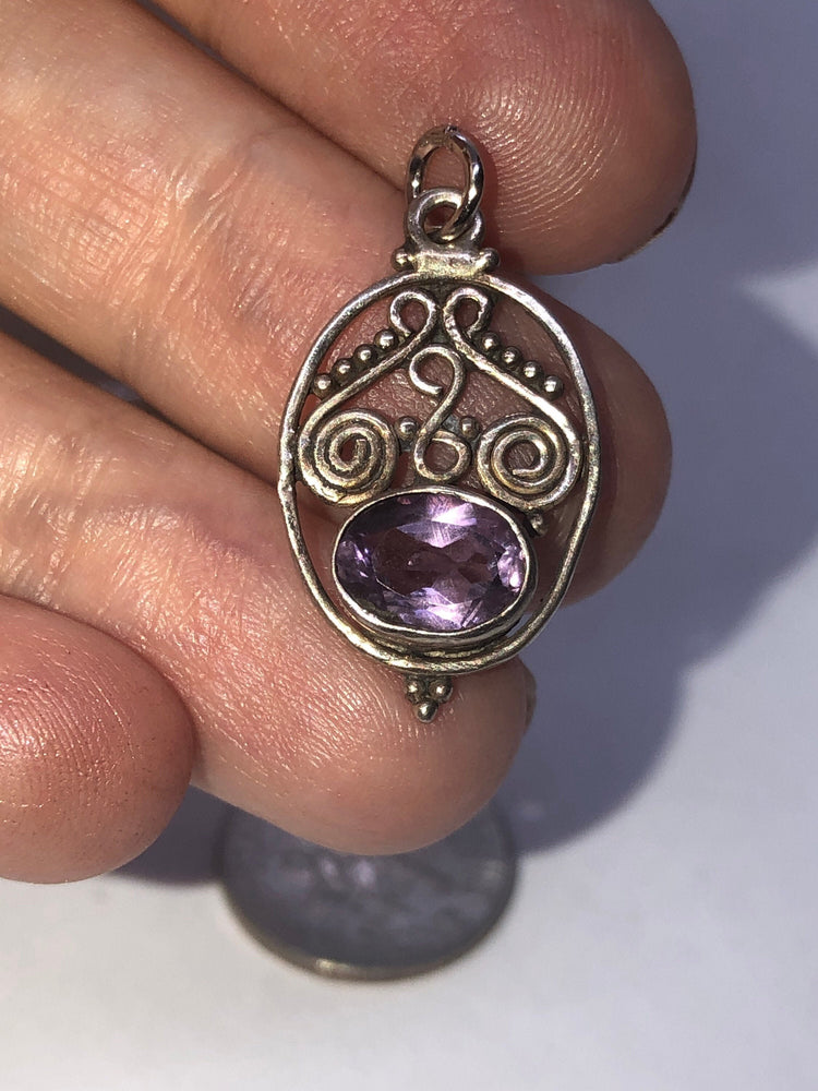 Vintage Amethyst Sterling Silver Pendant Charm 925