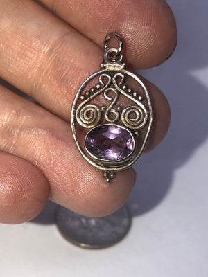 Vintage Amethyst Sterling Silver Pendant Charm 925