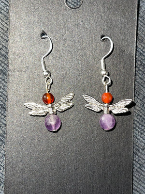 Sterling Silver 925 Amethyst & Carnelian Gemstone “Fairy” Earrings