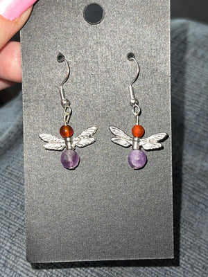 Sterling Silver 925 Amethyst & Carnelian Gemstone “Fairy” Earrings