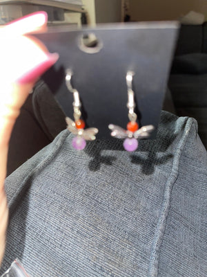 Sterling Silver 925 Amethyst & Carnelian Gemstone “Fairy” Earrings