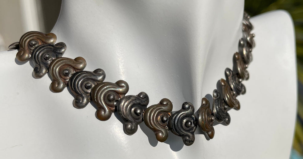 Vintage Taxco Mexico Choker Necklace M Ocampo Sterling Silver 925 Unique repousse