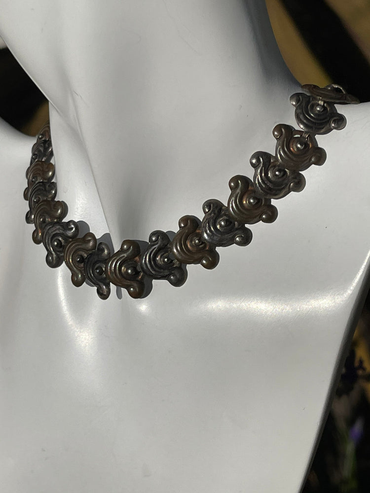Vintage Taxco Mexico Choker Necklace M Ocampo Sterling Silver 925 Unique repousse