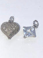 Vintage Sterling Silver Heart & Cubic Zirconia CZ Pendant - Lot of Two Small Charms/Pendants