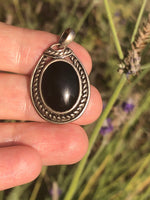 Vintage Sterling Silver Black Onyx Gemstone Pendant for a Necklace