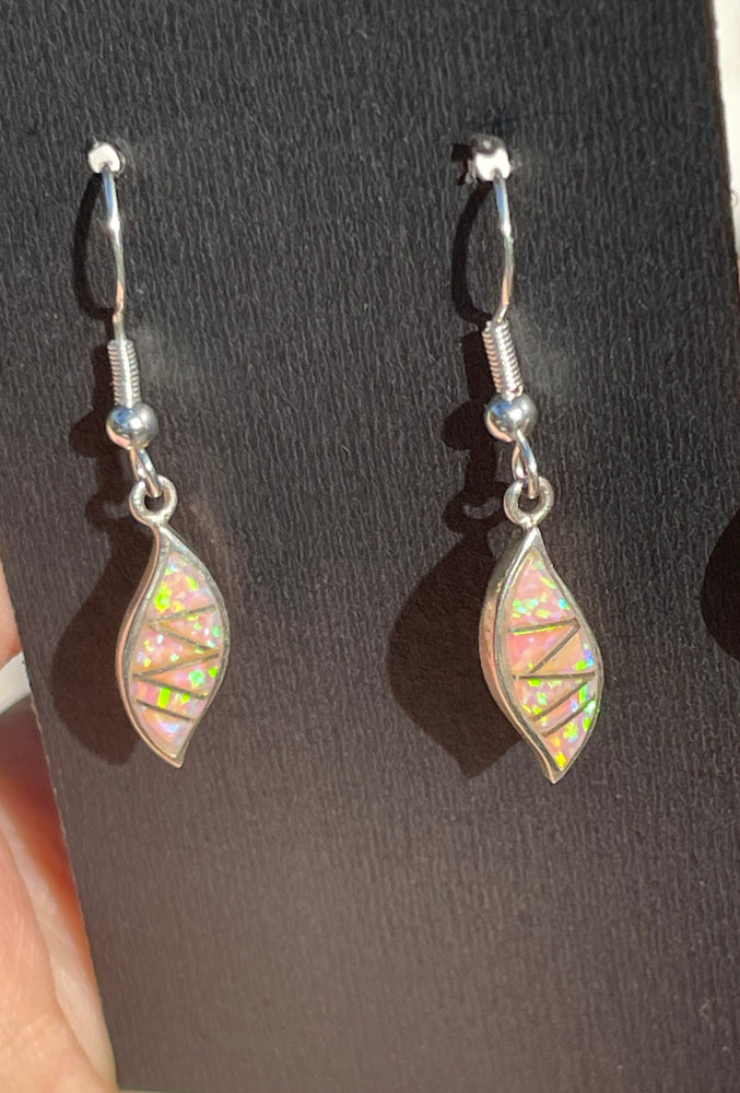 Vintage Inlaid Fire Opal Drop Earrings Southwestern Sterling Silver 925