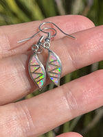 Vintage Inlaid Fire Opal Drop Earrings Southwestern Sterling Silver 925