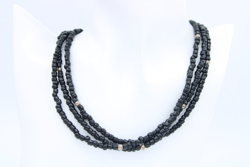 Vintage Silpada 3-Strand Sterling Silver 925 and Black Onyx Beaded Necklace
