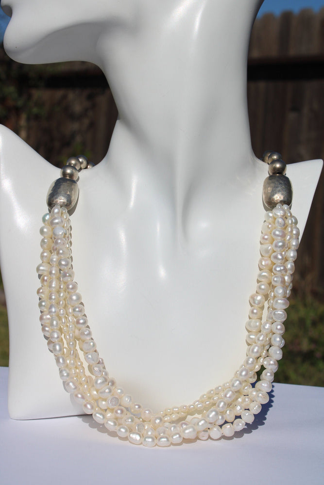 Vintage Silpada Genuine Pearl 5-Strand Beaded Necklace - Sterling Silver 925 Ball Beads Designer Silipada