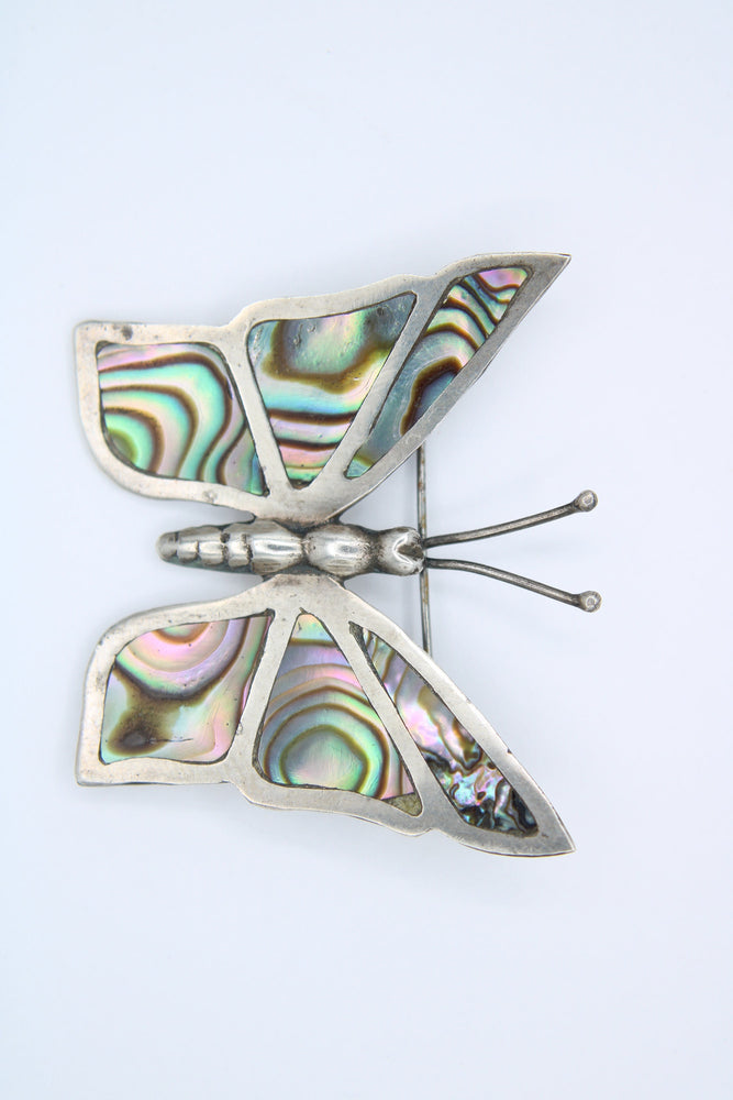 Vintage Sterling Silver 925 Butterfly Inlaid with Abalone Shell Brooch Pin Mexico ECF