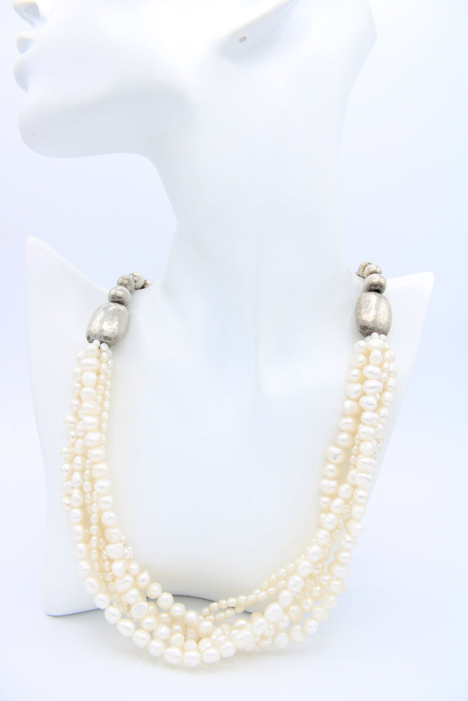 Vintage Silpada Genuine Pearl 5-Strand Beaded Necklace - Sterling Silver 925 Ball Beads Designer Silipada