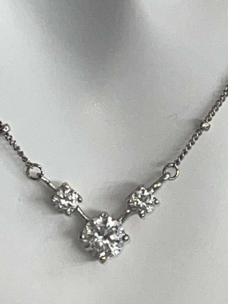Sterling Silver 925 Designer Ross Simons Cz - Crystal V Necklace Ball Chain Eternity Style