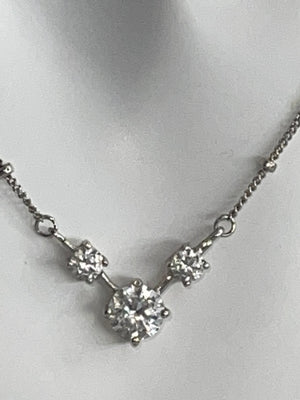 Sterling Silver 925 Designer Ross Simons Cz - Crystal V Necklace Ball Chain Eternity Style