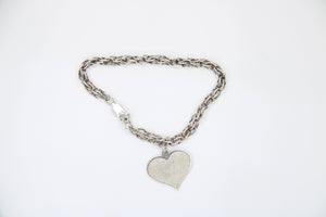 Vintage Sterling Silver Rope Chain Bracelet 25 Years Of Gods Blessings Silver Anniversary Heart Charm JC 925
