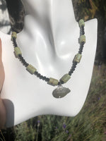 Vintage Green Turquoise or Variscite Black Onyx Necklace Sterling Silver Zuni Fetish Bear Pendant Native American