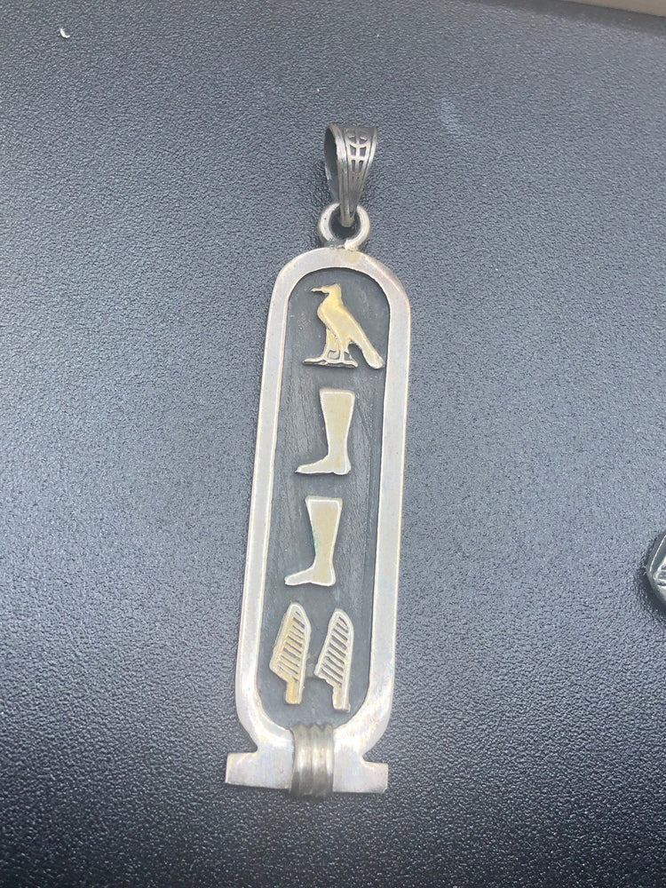 Vintage sterling silver Egyptian pendant 4 necklace hieroglyphics symbols 925