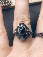 Vintage antique art deco marcasites and black onyx gemstone sterling silver ring 925