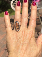 Vintage Native American Indian clear banded agate dendritic ring Fred Harvey Era sterling silver size 6.5 rare