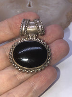 Vintage Black Onyx Gemstone Sterling Silver Pendant 4 Necklace 925 Big