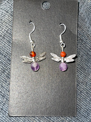 Sterling Silver 925 Amethyst & Carnelian Gemstone “Fairy” Earrings