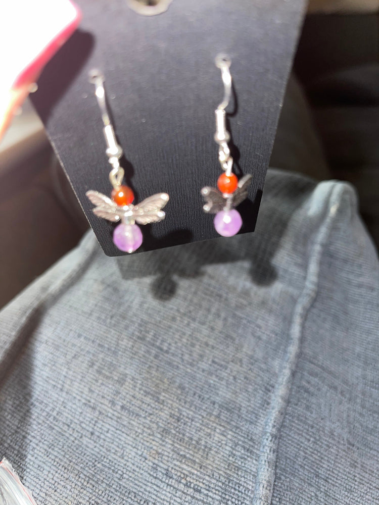 Sterling Silver 925 Amethyst & Carnelian Gemstone “Fairy” Earrings