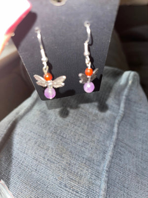 Sterling Silver 925 Amethyst & Carnelian Gemstone “Fairy” Earrings