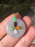 Gorgeous jadeite All Natural pendant 4 necklace green brown- red black white blue multi color 585 14kt karat yellow gold Chinese