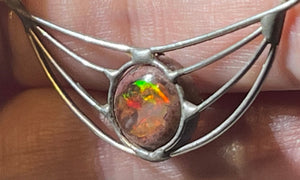 Brilliant Vintage Cantera Fire Opal Choker Agate Necklace Sterling Silver 925