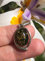 Designer Green Amber TGGC Sterling Silver Pendant 4 Necklace Abstract Style 925
