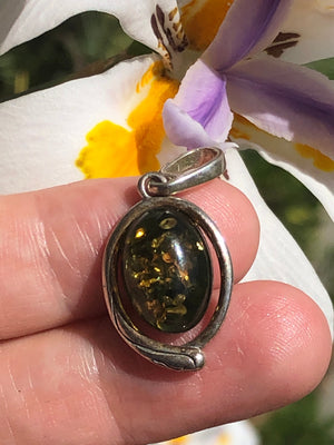 Designer Green Amber TGGC Sterling Silver Pendant 4 Necklace Abstract Style 925