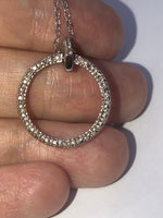 Vintage Sterling Silver Ross Simons Circle Pendant Necklace - Diamond Accent Illusion