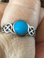 Vintage Celtic Trinity Knot Turquoise Ring - Sterling Silver - Ring Size 9 - Irish