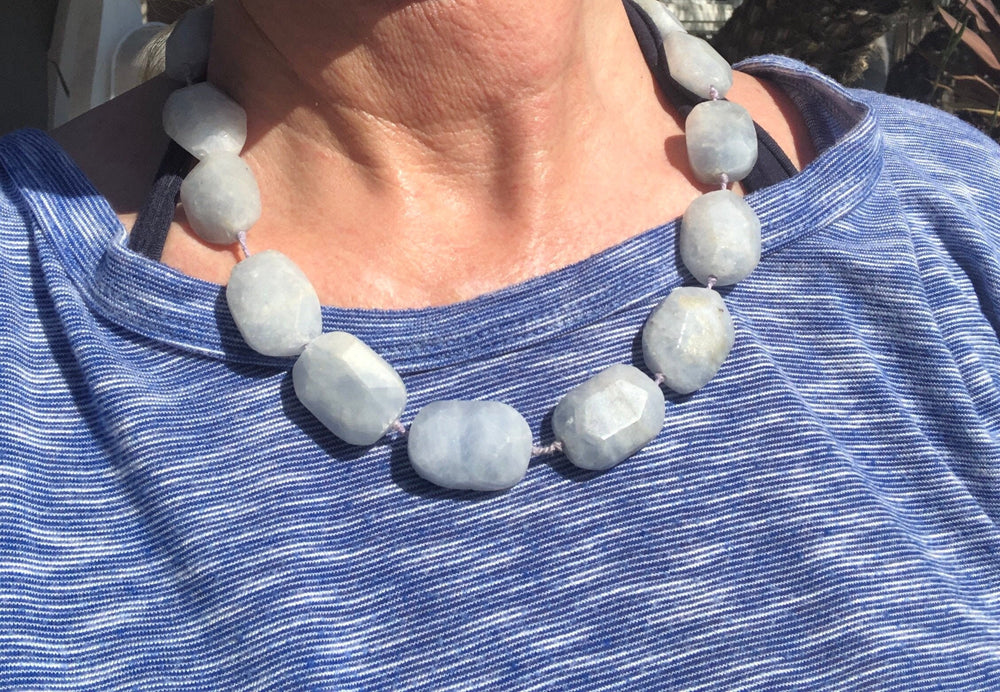 Vintage peyote bird brand Natural blue Chalcedony Gemstone beads rare!! Necklace 21 in. Sterling silver 925