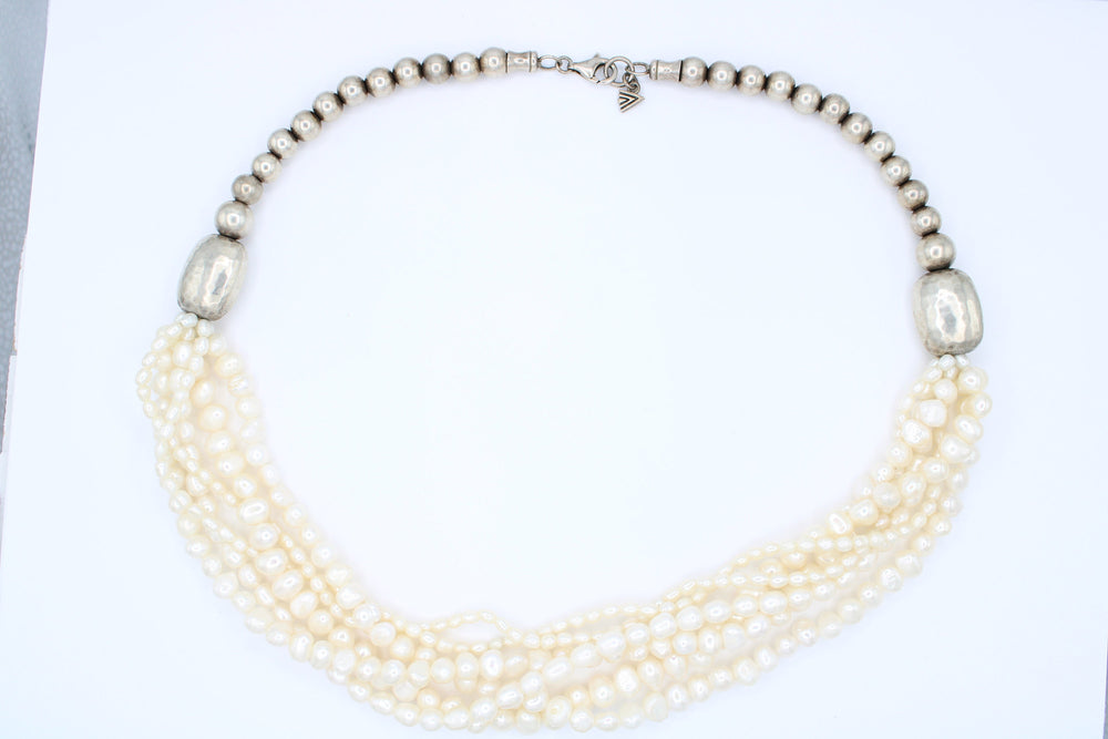Vintage Silpada Genuine Pearl 5-Strand Beaded Necklace - Sterling Silver 925 Ball Beads Designer Silipada