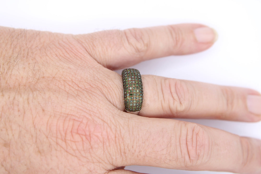 Stunning SJ Green Diamond Pave Setting Ring - By Designer Supreme Jewelry Sterling Silver Ring Size 9.75
