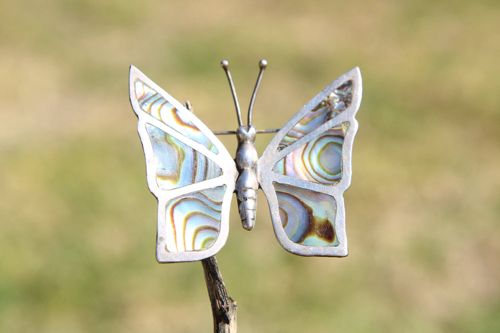 Vintage Sterling Silver 925 Butterfly Inlaid with Abalone Shell Brooch Pin Mexico ECF