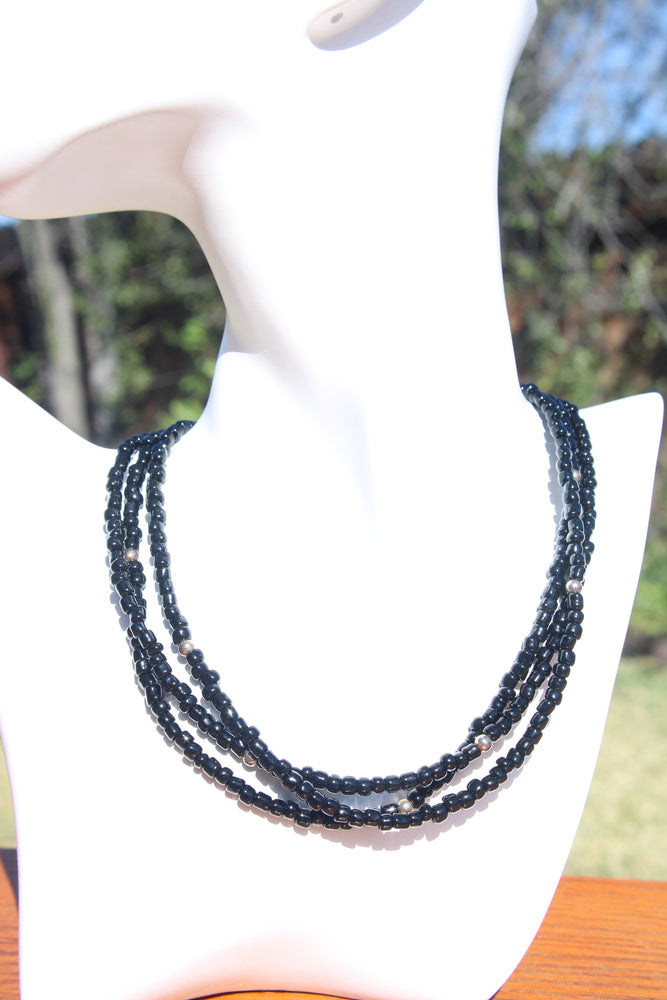 Vintage Silpada 3-Strand Sterling Silver 925 and Black Onyx Beaded Necklace