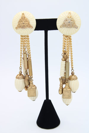 Vintage Antique Cialenga Perfume Clip-on Earrings - Cialenga By Balenciaga Paris with Perfume Bottles Gold-tone Statement