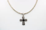 Vintage Black Onyx Crucifix / Cross Pendant Necklace - Sterling Silver with 925 Ball Beaded Chain Southwestern CFJ